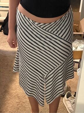 Vintage Lvl X Black and White Striped Angled Midi Skirt